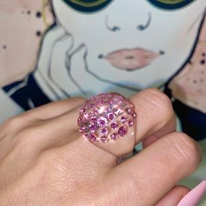 Pink Swarovski Crystal Acrylic Dome Ring, Lucite Clear Statement Ring